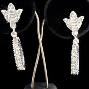 OTIS Sterling Art Deco Rhinestone Suspended Hoop Screw Back Earrings